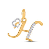 H Letter Initial with Heart 10K Yellow Gold & Diamond Pendant